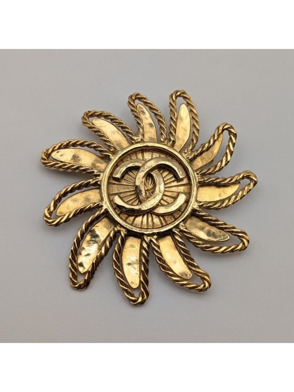 Chanel Brooch CC Logo Gold Sun Vintage
